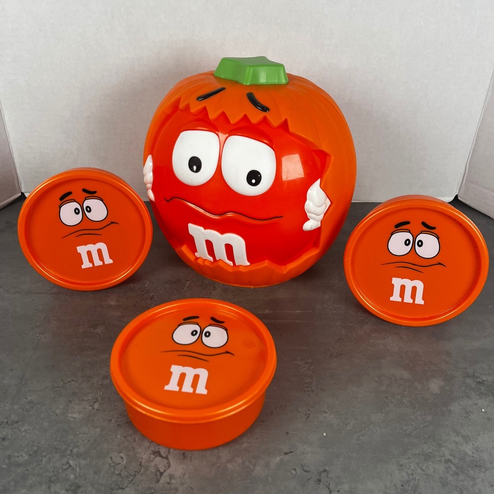 M&M's Halloween Orange Pumpkin Candy Bucket and 3 Character Snack Containers EUC